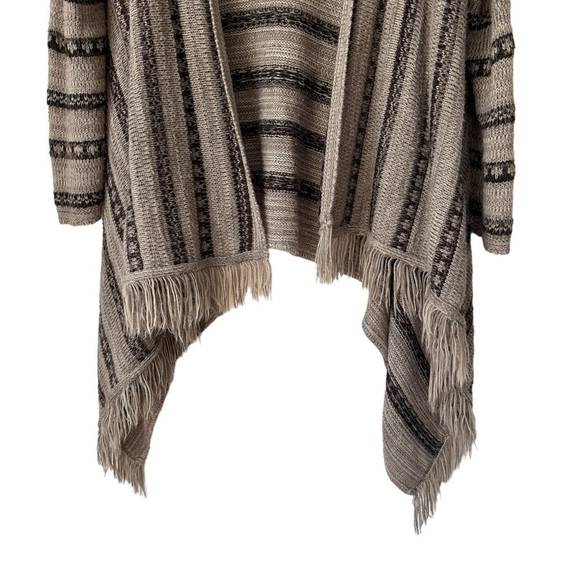 August Silk Brown Stripe Festival Fringe Cardigan Sweater - Picture 5 of 9
